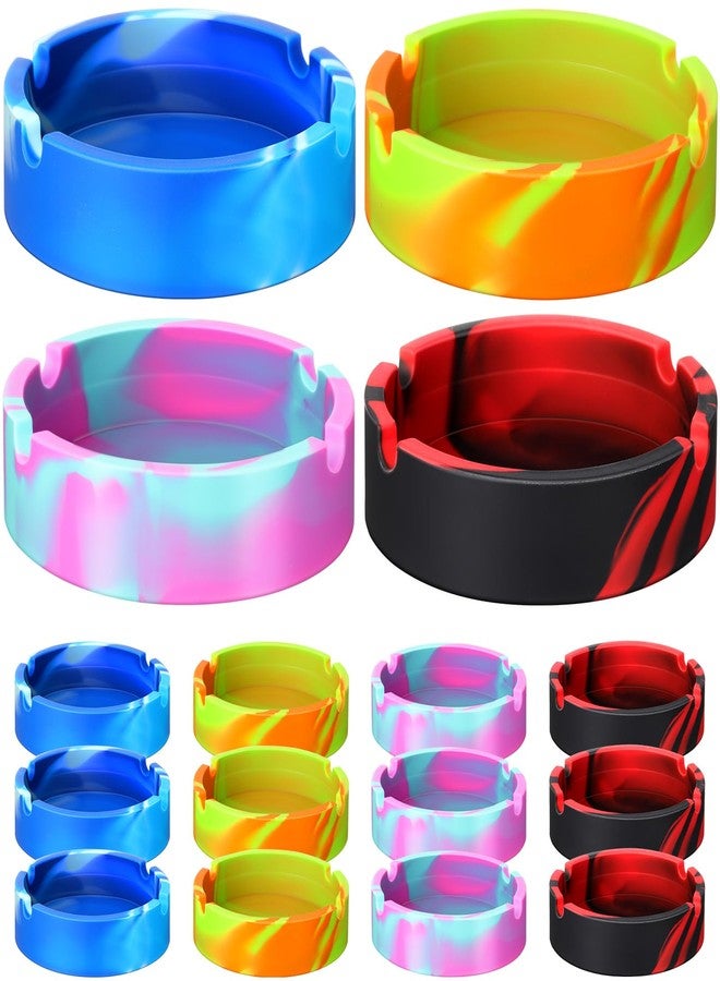Threlaco 12 Pcs Ash Tray Silicone Ashtray Round Colorful Unbreakable Cigar Ashtrays for Home Hotel Office Outdoor Indoor Patio, 4 Colors - Image 1